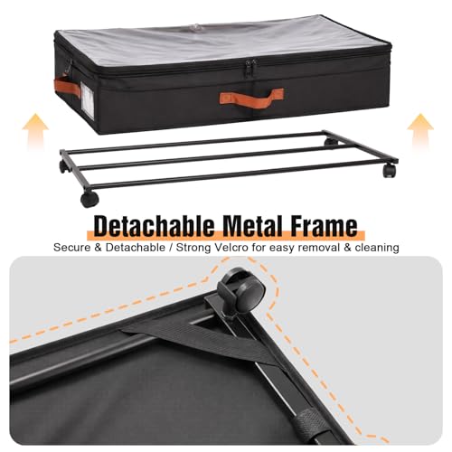 AVOKIHI 2 Pack Under Bed Storage with Wheels (Adjustable Height 7.9"-9.5"), 75L Rolling Underbed Storage Containers, Collapsible Metal Frame & Washable Fabric Drawer for Clothes, Shoes, Blankets