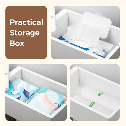 Wealone 4-in-1 White Toilet Paper Holder Stand with Storage Shelf Box, Bamboo Free Standing Toilet Tissue Roll, Toilet Wipes Dispenser Organizer, Temporary Desktop for Bathroom (Patent Protection) - color: White