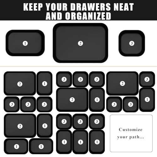 Plastic Drawer Organizers, 10 PCS Drawer Organizer Bins, Bathroom and Vanity Organizer Plastic Tray, Makeup Organizer and Storage for Makeup, Bedroom, Kitchen Gadgets Utensils and Office (Black) - color: Black, size: 10pcs