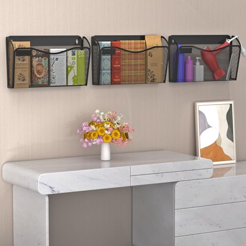 BOHDK Wall File Organizer, Mesh Hanging File Organizer, Home Office Organization and Storage, 6 Single Pockets Document Magazine Rack - size: 6 Pack