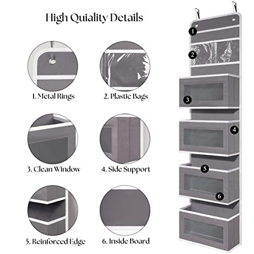 Giraffe Creation Over Door Organizer with 4 Large Capacity Pockets, Hanging Organizer Storage for Closet Bathroom Nursery Bedroom Dorm, Toys Cosmetics Sundries and Baby Essentials, Gray - color: Gray