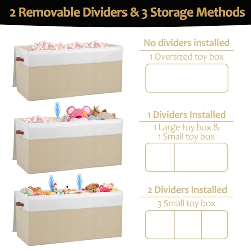 Gowee Extra Large Toy Storage Box with Lid, Sturdy Toys Storage Chest Bin Organizer Basket with Dividers for Kids, Boys, Girls, Nursery, Closet, Bedroom, Playroom 35.5"x17" x17" (Beige and White) - color: Beige and White, size: 35.5"x17" x17"