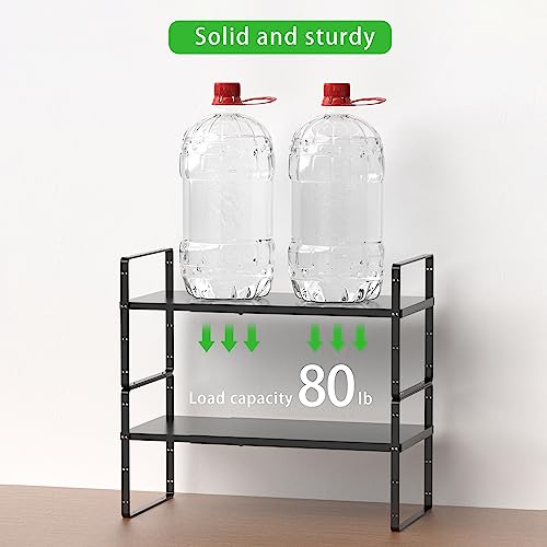 Expandable Cabinet Storage Shelf Stackable Organizer Rack for Kitchen Bathroom Pantry Spice Cupboard Countertop Home Office Desk Heavy Duty Nonslip Black Small 3 Pack - color: Smooth Black, size: Small - 8.1"D - 3 Pack