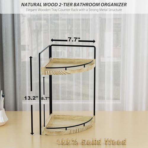 Corner Bathroom Counter Organizer, 2 Tier Wood Vanity Storage, Waterproof Skincare Shelf for Kitchen & Toiletries Decor, Dresser (Rustic-2 Tier) - color: Rustic-2 Tier