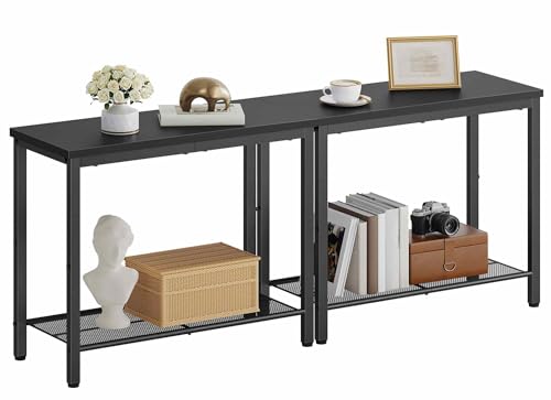 Hoctieon 2 Tier End Table, Sofa Side Table, Narrow Side Shelf with Storage, Slim Nightstand for Small Spaces, Metal Frame, for Living Room, Bedroom, Sofa Couch, Hall, Black, 2 Set - color: Black, size: 2 Packs