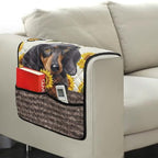 Dachshund Sunflower Butterfly Print Sofa Arm Slipcover Recliner Arm Covers with Organizer Pockets 44x20 inch Chair arm Cover Anti-Slip Furniture Protectors - color: Dachshund Sunflower Butterfly