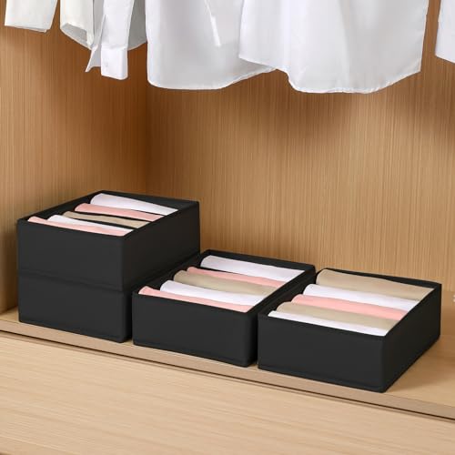 4 Packs T-shirt Drawer Organizers for Clothing,5 Grids Compartment Wardrobe Storage Box, Washable Clothes Organizer for Folded Clothes, T-shirt, Legging, Silk Scarve-Black - color: Black, size: 5 GRIDS-MEDIUM SIZE
