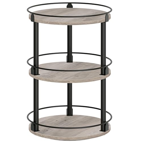 YATINEY 3-Tier Lazy Susan Organizer, Rotating Spice Rack, Spinning Organizer, Industrial Turntable Spice Rack Organizer for Cabinet, Kitchen Countertop, Greige and Black SR23BG - color: Greige + Black, size: 10.2"L x 10.2"W x 18"H