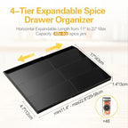 GOENDR Metal Spice Drawer Organizer, 4-Tier Spice Rack for Drawer, Expandable Seasoning Organizer Fits 11.4-22.8” Wide Drawer, Holds up to 48 Spice Jars (Not Included), Black - color: Black