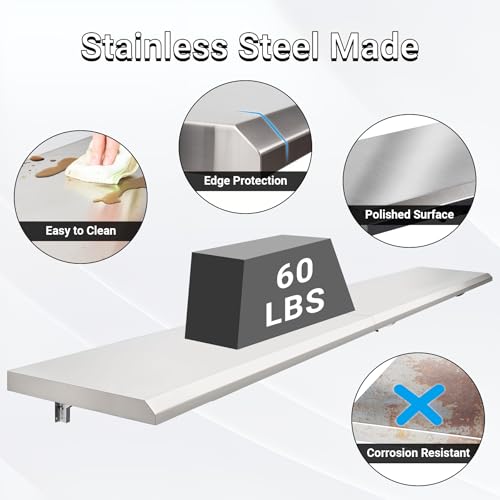 Concession Shelf Drop Down 18" x 96", Spliced Style Folding Concession Stand Shelf Commercial Grade Stainless Steel, Foldable Concession Shelves for Snack Bar, Food Cart, Movie Theater - size: 18" x 96"