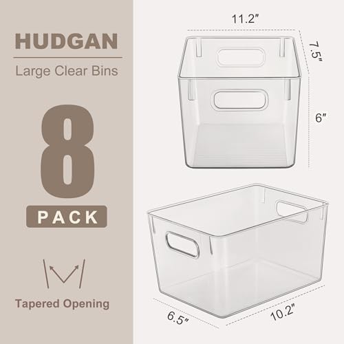 Hudgan Set of 8 Clear Plastic Storage Bins, 8 Large Storage Containers for Pantry Organizers, Home Edit, Kitchen Cabinet, Refrigerator, Under Sink Organization, Bathroom, Office - size: 8L
