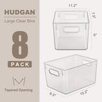 Hudgan Set of 8 Clear Plastic Storage Bins, 8 Large Storage Containers for Pantry Organizers, Home Edit, Kitchen Cabinet, Refrigerator, Under Sink Organization, Bathroom, Office - size: 8L