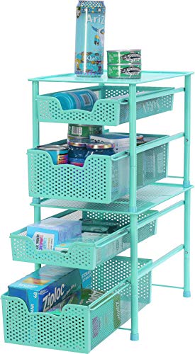 Simple Houseware Stackable 2 Tier Sliding Basket Organizer Drawer, Turquoise - color: Turquoise, size: 2-Tier