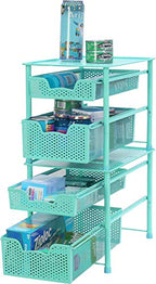 Simple Houseware Stackable 2 Tier Sliding Basket Organizer Drawer, Turquoise - color: Turquoise, size: 2-Tier