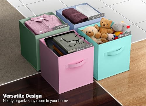 Sorbus 11 Inch Storage Bins - Sturdy Collapsible Fabric Storage Cubes with Handle - 12 Foldable Baskets for Organizing Clothes, Toys, Books - Storage Baskets for Shelves, Closets - color: 12 Pack Pastel Multi-Color 3, size: 11 Inch