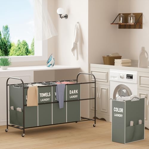 5-Section Laundry Sorter Cart, Large Laundry Hamper with Lockable Rolling Wheels, Versatile Storage Organizer with Removable Bags for Dirty Clothes, Gray - color: Gray