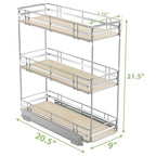 ROOMTEC 3-Tier Pull Out Cabinet Organizer Spice Rack for Narrow Cabinet 9" W x 20½" D, Slide Out Wood Shelves Storage for Kitchen - size: 9" W x 20½" D, 3 Tier, Wood Shelves