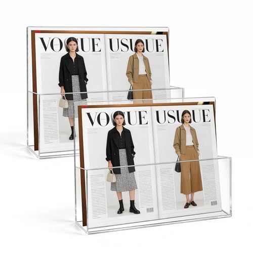 JUESHA 2 Pack Clear Acrylic File Holder Wall Mount Self Adhesive, Letter Size Hanging Paper Organizer, Wall Pocket File Holder Storage for Letter Folder Brochure Magazine Bookshelf Literature Display - color: Clear