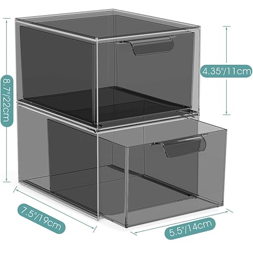 SpaceHacks 6 Pack Stackable Makeup Organizer and Storage, Acrylic Organizers，Clear Plastic Storage Drawer with Pull-Out Handles for Vanity, Undersink, Kitchen Cabinets, Pantry, Black - color: Black, size: 6 Pack