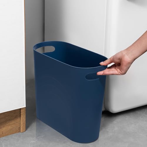 rejomiik Small Trash Can, 3.5 Gallon Slim Garbage Can Plastic Waste Basket with Handles Container Bin for Narrow Spaces Bathroom, Bedroom, Kitchen, Office at Home, 2 Pack Navy - color: Navy, size: 2 pack