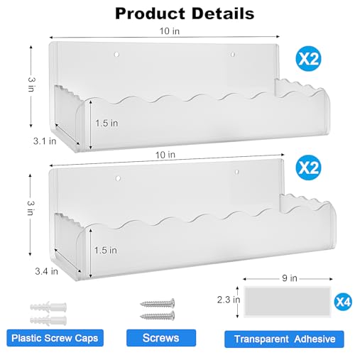 10 inch Spice Rack Wall Mounted,4 Pack Spice Organizer Shelf for Stove Cabinet Pantry Door, Adhesive or Screw Hanging Wall Spice Shelf Storage Holder in Kitchen and RV - Frost Color - color: Frost, size: 10"