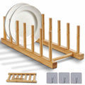 Bamboo Dish Rack, Stylish Vertical Wooden Plate Holder & Drainer, Multi-Purpose Kitchen Cabinet Organizer for Dishes, Pots, Lids, Bowls, Cups & Cutting Boards