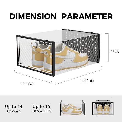Pinkpum 12 Pack XXL Shoe Storage Box Fit for Size 14, Clear Plastic Stackable Shoe Organizer for Closet, Shoe Containers Sneaker Storage Clear and Black - color: Black, size: 12 Pack XX-Large