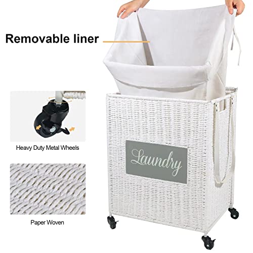 Mxfurhawa Laundry Basket, Heavy Duty Cotton Liner Laundry Storage Hamper with Handles, Collapsible Clothes Wire Basket Organizer Laundry Bag (2PCS-89WE-H) - color: 2PCS-89WE-H