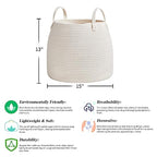 R RUNKA Nursery Laundry Basket | Kids Hamper for Blankets, Pillows,Toys (15"x 13")| Baby Toy Basket | Nursery Storage for Boho Room Decor | Ideal Gift for Baby Showers| White