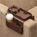 Silicone Sofa Armrest Tray Featuring Drink Holder and Side Pockets for Remote Phone and Snacks Storage Sofa Arm Tray Arm Organizers - color: bai she