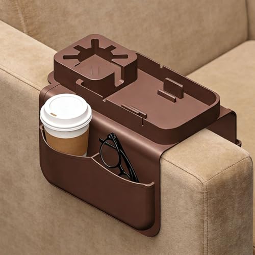 Silicone Sofa Armrest Tray Featuring Drink Holder and Side Pockets for Remote Phone and Snacks Storage Sofa Arm Tray Arm Organizers - color: bai she