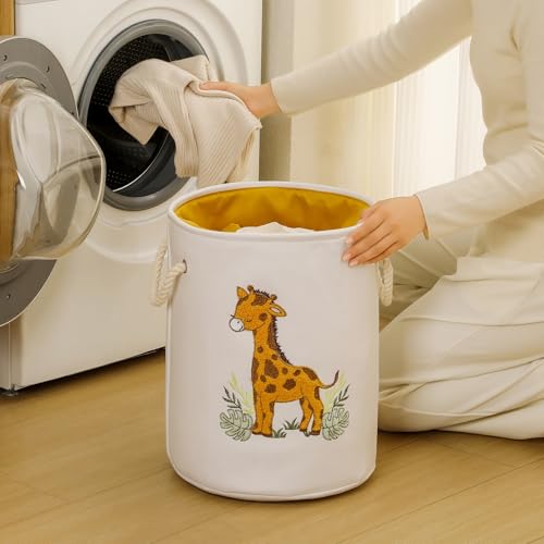 Kids Laundry Basket Baby Hamper for Nursery, Canvas Dirty Clothes Hampers with Drawstring Closure, Jungle Theme Baby Basket, Animal Baskets for Toys Laundry Hamper, Safari Nursery Decor, Giraffe - color: Yellow Giraffe