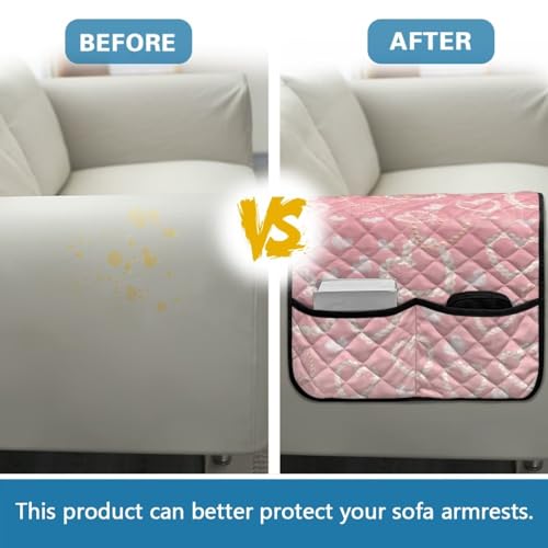 Pink Pearl Heart Print Couch Armrest Cover for Recliner with Side Pocket Comfortable Recliner Armrest Organizer Furniture Protector Waterproof Armchair Slipcover for Couch - color: Pink Pearl Heart