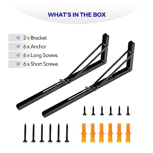 Ravinte -2 Pack 20 Inch Folding Shelf Brackets – Matte Black, Heavy Duty Collapsible Brackets for Tables and Benches – Space-Saving Design - size: 20 Inch