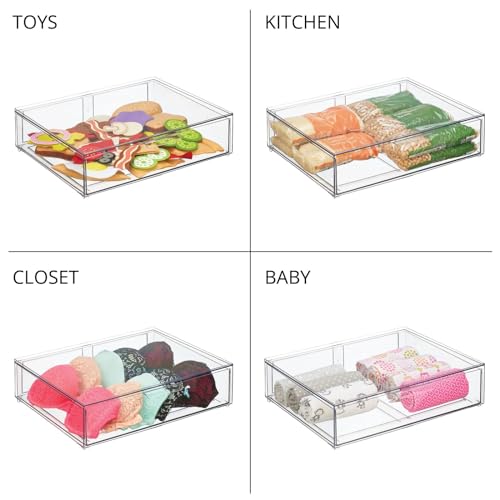 mDesign Wide Plastic Stackable Bathroom Storage Organizer Bin with Pull Out Drawer for Cabinet, Vanity, Shelf, Cupboard, Cabinet, Countertop, Closet Organization - Lumiere Collection - 2 Pack - Clear - size: 12 x 16 x 4 (Pack of 2)
