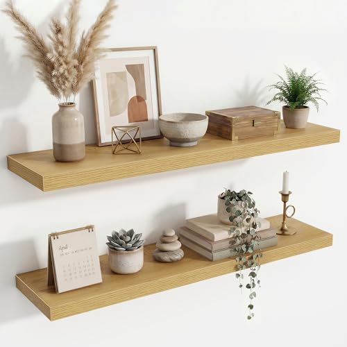 Acovy Floating Shelves for Wall,40 Inch Long Floating Shelves Set of 2,9.3" Deep Floating Shelf for Home Decor,Wall Mounted Bookshelf Large Display Storage Shelf for Bedroom Office Bathroom,Oak - color: Oak, size: 40 Inch,Set of 2