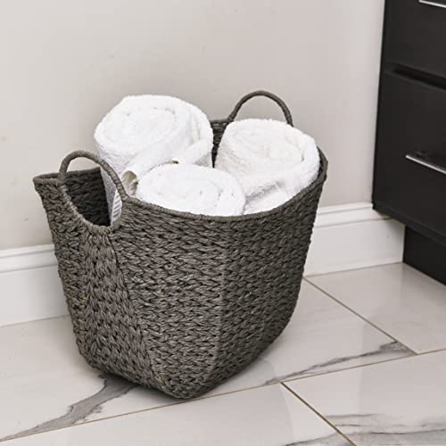 Household Essentials Paper Rope Basket with Handles, Natural Woven Woven Storage Basket, Great for Decoration or Organization - color: Grey Paper Rope