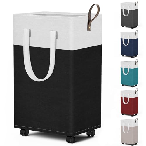 HomeHacks 75L Rolling Laundry Basket with Wheels, Collapsible & Waterproof Laundry Hamper, Mobile Clothes Hamper, Storage Laundry Bins with Handles for Laundry Room, Bedroom, Bathroom & Dorm, Black - color: Black, size: 75L