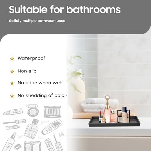 Vanity and Bathroom Tray, 9.8" ABS Countertop Organizer,Waterproof Vanity Tray for Toilet Tank,Perfume,Soap,Keys,Bathroom Accessories,Kitchen and Bath Trays,Non Slip Small Trays,Black - color: Black, size: 9.8" x 4.7" x 0.7"