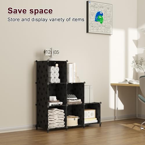 UNKU Cube Storage Organizer, 6 Cube Closet Organizer Storage Shelves, DIY Stackable Bookcase, Clothes Organizer Shelf for Closet, Bedroom, Living Room, Cabinet, Home, Office, Black - color: Black, size: 6cube