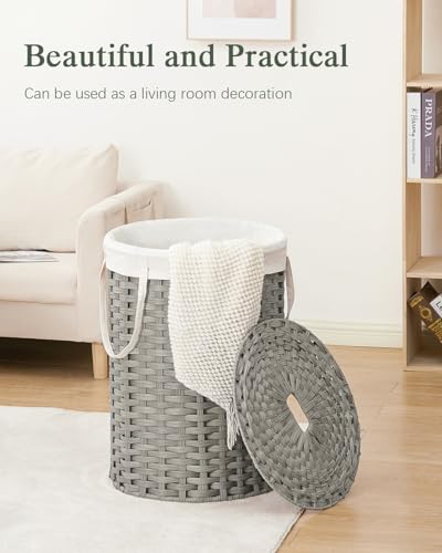 SETVSON Laundry Basket with Lid Round Rattan Laundry Hamper with Lid and Handles 29.1 Gal (110 L) Handwoven Woven Basket with Removable Bags and 2 Mesh Bags for Bathroom Living Room Gray - color: Gray, size: 110L