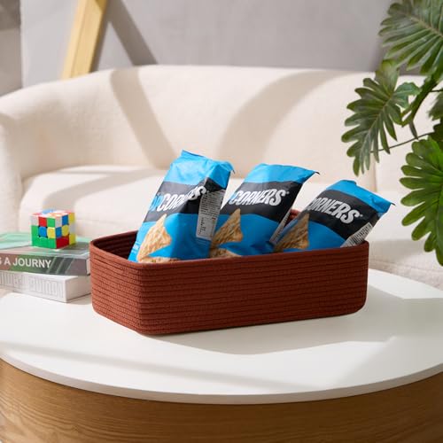 MiniArk Large Shallow Organizing Baskets 15x11x5.1 Inches - Rope Woven Storage Bins for Bathroom, Shelves, Cube Closet, Red 2 Packs - color: Oxide Red, size: 2pcs-L15×W11×H5.1"