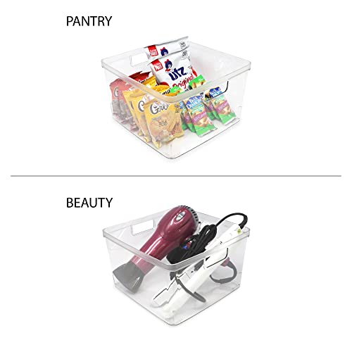 Isaac Jacobs 2-Pack Square Clear Storage Bins (10” L x 10” W x 6.1” H) w/Cutout Handles, Plastic Organizer for Home, Office, Kitchen, Fridge/Freezer, Bathroom, BPA Free, Food Safe (2-Pack, Square) - size: Square