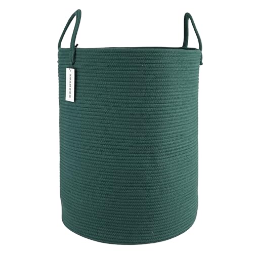 XUANGUO Cotton Rope Laundry Basket Hamper for Clothes Woven Storage Basket for Living Room Bedroom Boho Tall Rope Baskets for Blanket Toys Pillow Towels Baby Nursery Hamper Bin Large dark green - color: dark green, size: Large
