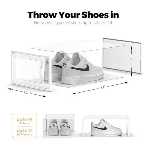SEE SRPING XX-Large Shoe Storage Box Fit Size 14, Clear Plastic Stackable Shoe Organizer for Closet, Shoe Rack Sneaker Containers Bins Holders, Drawer Organize Unit, 12 Pack Clear - color: Clear, size: XX-Large Fit Size 14