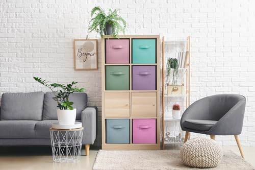 Sorbus Fabric Storage Cubes - 6 Foldable Storage Bins for Organizing Pantry, Cubbies, Toy Box - Clothes Storage & Closet Organizer - 11 Inch Collapsible Cube Baskets for Shelves with Handle - color: Pastel Multi-Color 2, size: 11 Inch