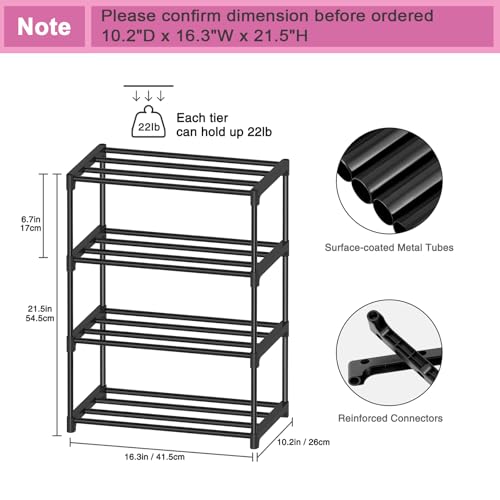 Autonomier 4 Tier Extra Small Shoe Rack (16.3" Wide), Narrow Stackable Shoe Shelf for Kids Toddler Adult, Lightweight Shoe Rack Stand for Closet Dorm Storage Organizer, Front Door Entrance, Entryway - size: 4-Tier
