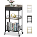 Tall Side Table with Drawer and Shelves, Narrow End Table with Optional Wheels, 4-Tier Small Side Table, 30" High for Living Room, Bedroom, Bathroom, Black & Grey - color: Black With Grey