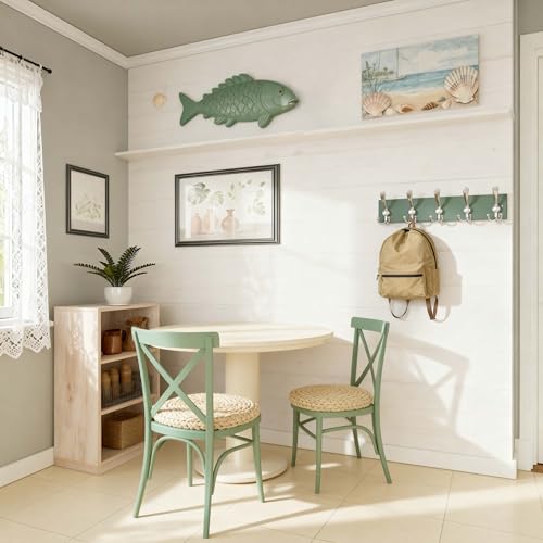 SKOLOO Creations Forest Green Solid Wood Wall Mounted Coat Rack, 5 Hooks, 16-7/8" Long - Kitchen, Mudroom, Entryway, Bathroom - Includes Mounting Hardware, Wall Coat Hanger, Towel Rack - color: Forest Green Plates & Nickel Hook, size: 1 Item-5 Hooks