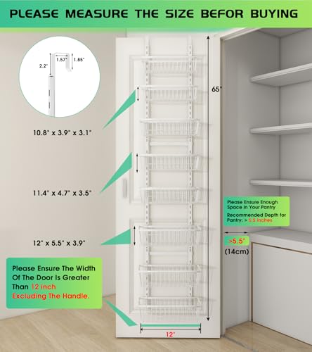 Mefirt White 12 Inch Wide Narrow Over The Door Pantry Organizer, Pantry Organization and Storage, 8-Tier Metal Hanging Deep Basket Wall Spice Rack Seasoning Shelves, Home & Kitchen Essentials - color: White, size: 8-Tier (12"W)